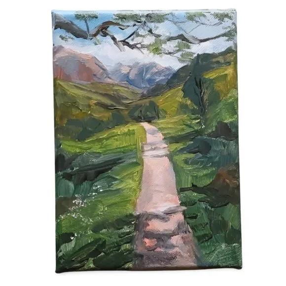 Mountain spring, Original Landscape Painting, 5x7 Mini Art - Picture 2 of 14